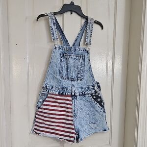 Denim Stars and Stripes Womens Overall Shorts, Size xl